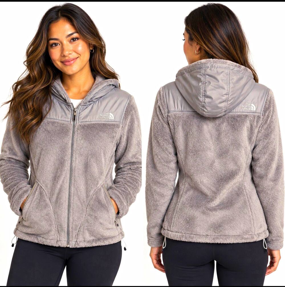 The North Face Osito M Gray Hooded Full Zip Jacket Zipped Pockets